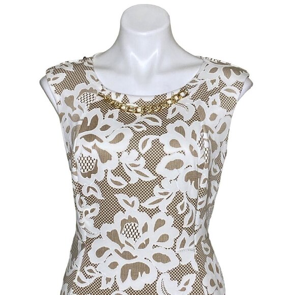 Kate & Lily Beige Lace Overlay Sheath Dress, Gold Chain Necklace Women's Size 8 - Picture 2 of 9